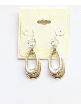 NWT Ear Sense Dangly Layered Teardrop Earrings Gold / Silver Gray 2"